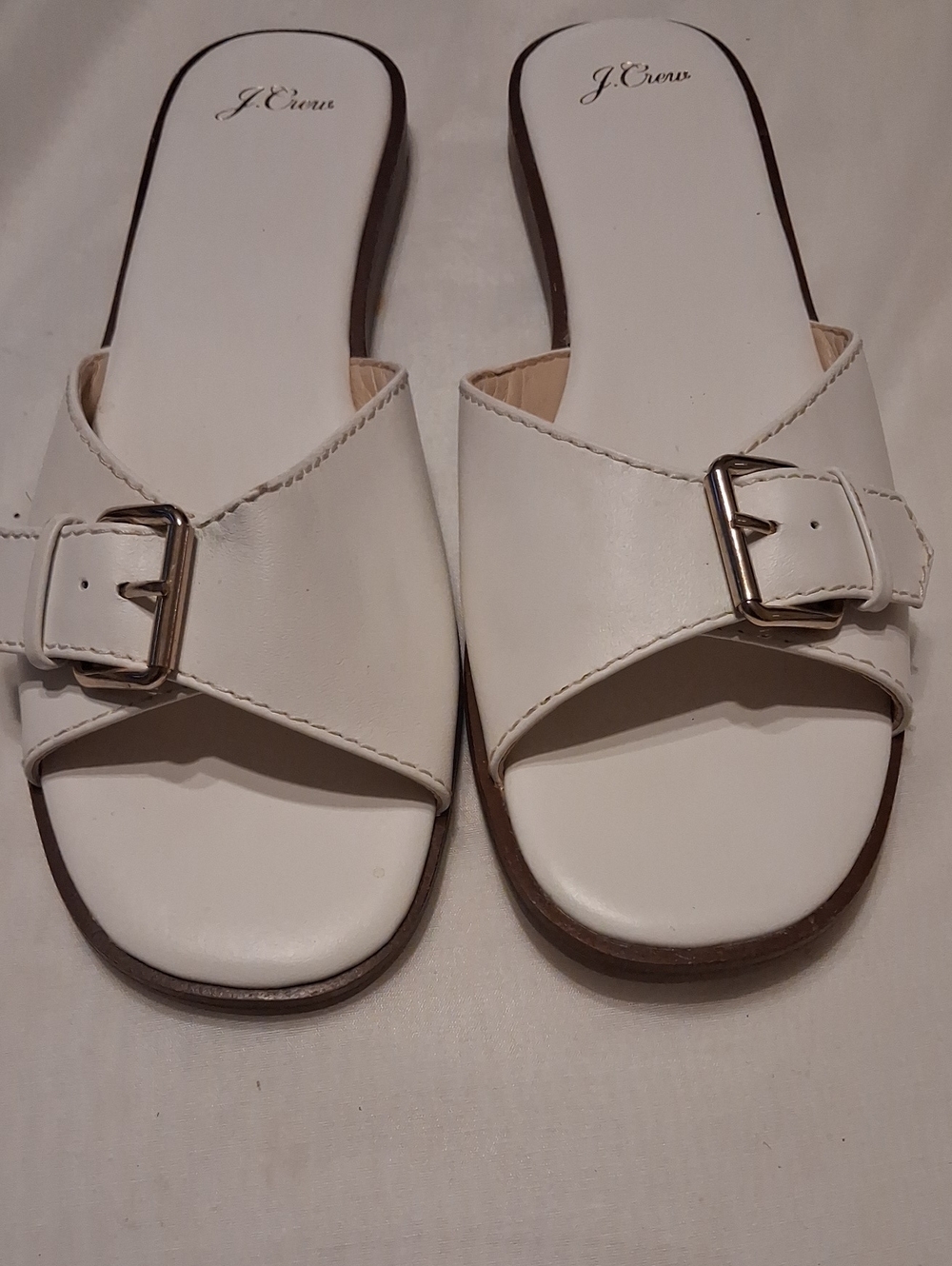 J. Crew White Leather Buckle Slide Sandals